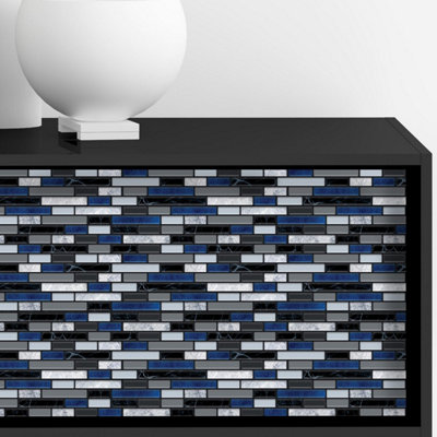 Walplus Lux Touch Grey And Blue Marble Peel and Stick Wall 2D Tiles Stickers - 48Pcs Self Adhesive Stick on Tiles for Kitchen
