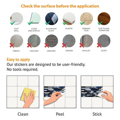 Walplus Lux Touch Grey And Blue Marble Peel and Stick Wall 2D Tiles Stickers - 48Pcs Self Adhesive Stick on Tiles for Kitchen