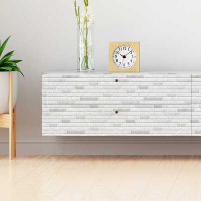 Walplus Lux Touch Light Marble Long Peel and Stick Wall 2D Tiles Stickers - 12Pcs Adhesive Stick on Tiles for Kitchen 28.5x14cm