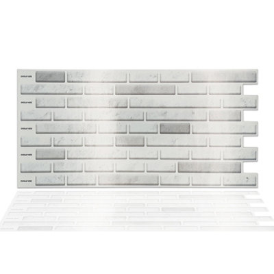 Walplus Lux Touch Light Marble Long Peel and Stick Wall 2D Tiles Stickers - 60Pcs Adhesive Stick on Tiles for Kitchen 28.5x14cm