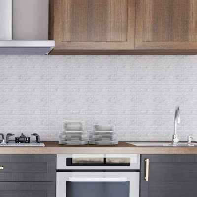 Walplus Lux Touch Light Marble Mosaic Peel and Stick Wall Tiles Stickers - 24Pcs 15x15cm Self Adhesive Stick on Tiles for Kitchen