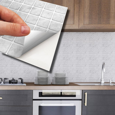 Walplus Lux Touch Light Marble Mosaic Wall Metallic Tile Sticker Set ...