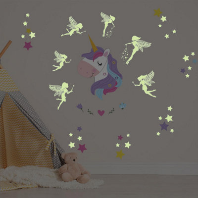 Walplus Magical Unicorn And Glow In The Dark Faires Kids Sticker PVC Multicoloured - 4