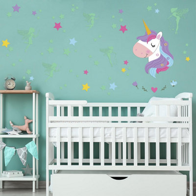 Walplus Magical Unicorn And Glow In The Dark Faires Kids Sticker PVC Multicoloured - 5