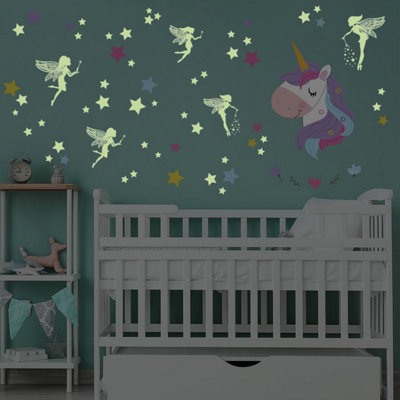 Walplus Magical Unicorn And Glow In The Dark Faires Kids Sticker PVC Multicoloured - 6