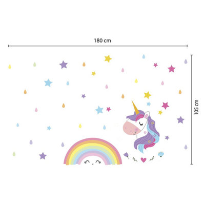 Walplus Magical Unicorn Rainbow Kids Sticker PVC Multicoloured - 5