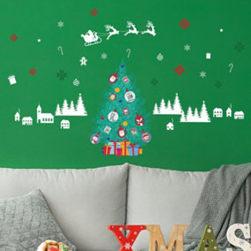 Walplus Magical Xmas Tree and Village Christmas Wall Stickers Living room DIY Home Decorations