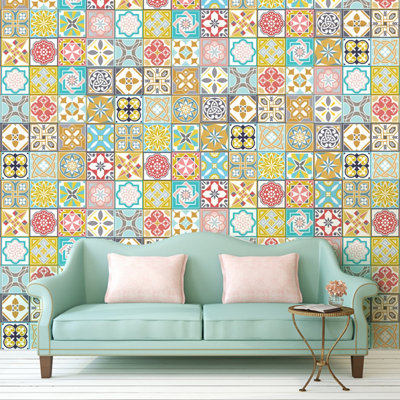 Walplus Malia Colourful Peel and Stick Wall Tiles Sticker Mix - 120Pcs Self Adhesive Stick on Tiles for Kitchen (10 x 10 cm)
