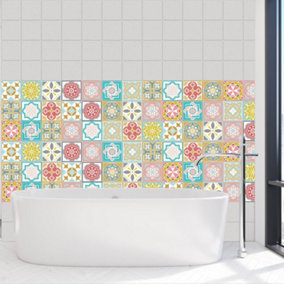 Walplus Malia Colourful Tiles Wall Stickers Mix - 10 cm x 10 cm - 120 pcsTile Stickers PVC