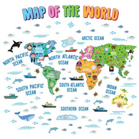 Walplus Map Of The World Kids Sticker PVC Blue