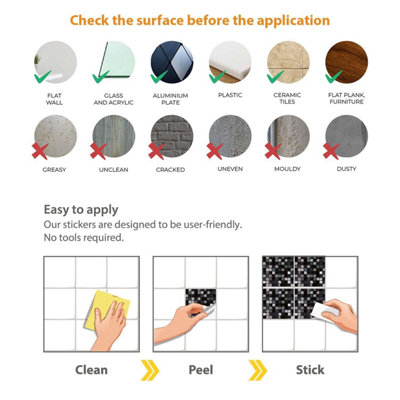 Walplus Marquina Metallic Black and White Peel and Stick Wall Tiles Sticker - 120 Pcs Self ...