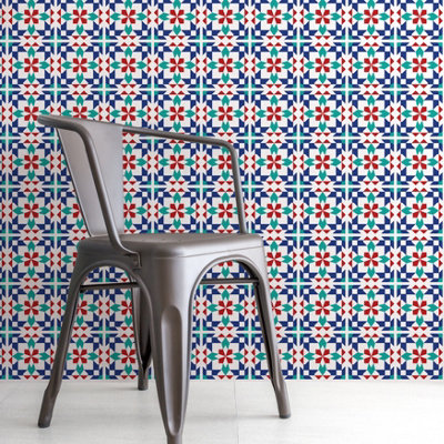 Walplus Marrakech Peel and Stick Wall Tiles Stickers - 12Pcs Self Adhesive Stick on Tiles for Kitchen, Bathroom - 20x20cm