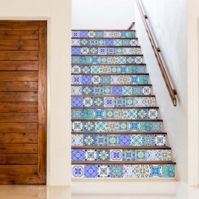 Walplus Mediterranean Blue Mosaic Peel and Stick Wall Tiles Sticker - 24Pcs Self Adhesive Stick on Tiles for Kitchen 15x15cm