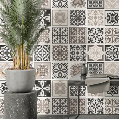 Walplus Mediterrranean Tile Stickers Peel and Stick Wall 3D Tiles Stickers - 48Pcs Self Adhesive Stick on Tiles for Kitchen
