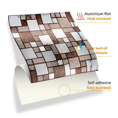 Walplus Metallic Silver Brown Stone Mosaic Peel and Stick Wall Tiles ...