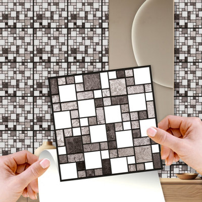 Walplus Metallic Silver Grey Stone Mosaic Metallic Peel and Stick Wall Tiles - 120Pcs 15x15cm Self Adhesive Tile Sticker