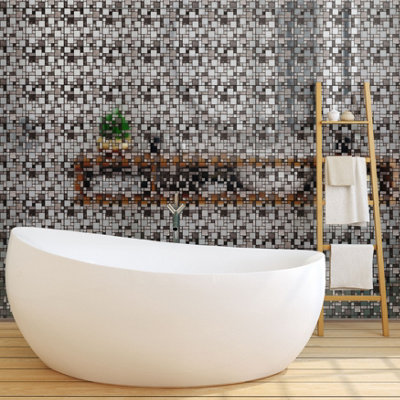 Walplus Metallic Silver Grey Stone Mosaic Metallic Tile Stickers ...