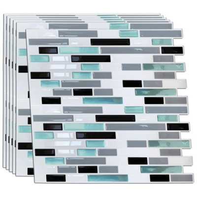 Walplus Metallic Turquoise Mosaic 3D Peel and Stick Wall 3D Tiles Stickers - 36Pcs Self Adhesive Stick on Tiles for Kitchen