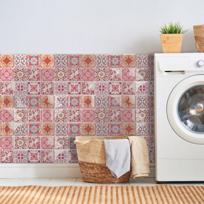 Buy Walplus Moroccan Red Mosaic 3D Peel and Stick Wall Tiles Sticker ...
