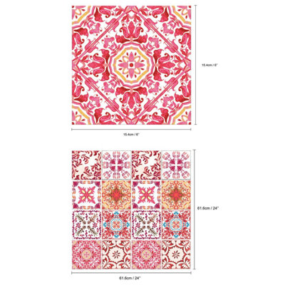 Buy Walplus Moroccan Red Mosaic 3D Peel and Stick Wall Tiles Sticker ...
