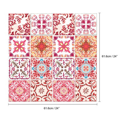 Buy Walplus Moroccan Red Mosaic 3D Peel and Stick Wall Tiles Sticker ...