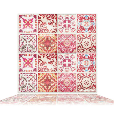 Walplus Moroccan Rose Red Mosaic 3D Tile Stickers Multipack 32pcs