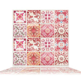 Walplus Moroccan Rose Red Mosaic 3D Tile Stickers Multipack 64Pcs