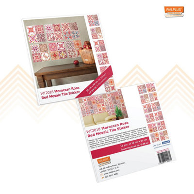 WALPLUS 15cm (6") 48 Pcs Moroccan Rose Red Mosaic Wall Tile Stickers