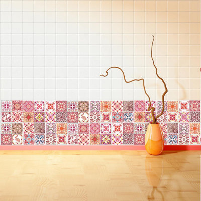 Walplus Moroccan Rose Red Mosaic Tile Stickers PVC