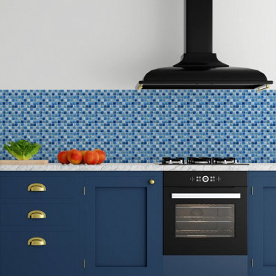 Walplus Mother Pearl Blue Jewel Mosaic Peel and Stick Wall Tiles Stickers - 72Pcs Adhesive Stick on Tiles for Kitchen 15x15cm