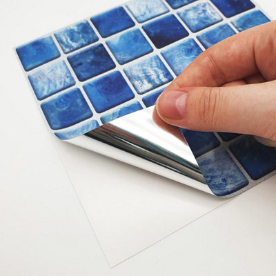 Walplus Mother Pearl Blue Jewel Mosaic Wall Metallic Tile Sticker Set Multipack 96Pcs