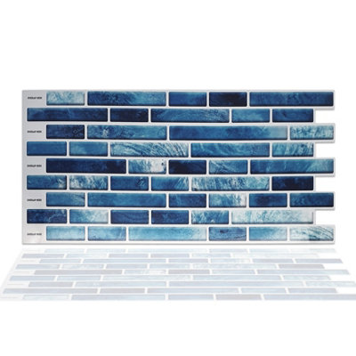 Walplus Mother Pearl Turquoise Jewel Peel and Stick Wall Tiles Stickers - 36Pcs Self Adhesive Stick on Tiles for Kitchen 28.5x14cm