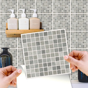 Walplus Natural Grey Limestone Mosaic Peel and Stick Wall Tiles Sticker - 24Pcs 15x15cm Self Adhesive Stick on Tiles