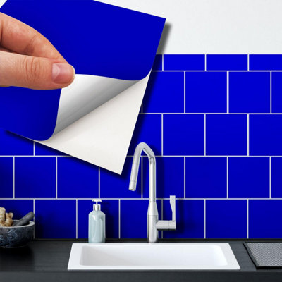 Walplus Navy Blue Metallic Stick-On Tiles - 48pcs Self-Adhesive Kitchen & Bathroom Wall Tile Stickers