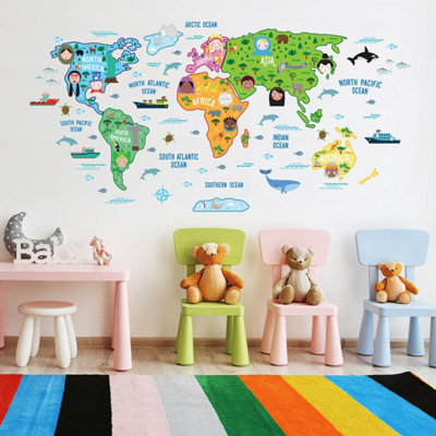 Walplus Nursery Map World Educational Mural Wall Sticker Decal Decoration 200Cm X 100Cm Kids Sticker PVC Multicoloured - 3