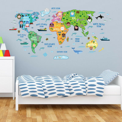 Walplus Nursery Map World Educational Mural Wall Sticker Decal Decoration 200Cm X 100Cm Kids Sticker PVC Multicoloured - 4