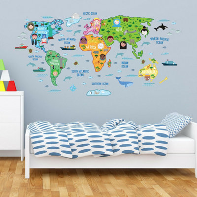 Walplus Nursery Map World Educational Mural Wall Sticker Decal Decoration 200Cm X 100Cm Kids Sticker PVC Multicoloured