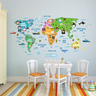 Walplus Nursery Map World Educational Mural Wall Sticker Decal Decoration 200Cm X 100Cm Kids Sticker PVC Multicoloured - 6