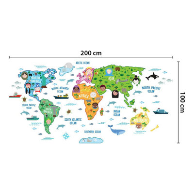 Walplus Nursery Map World Educational Mural Wall Sticker Decal Decoration 200Cm X 100Cm Kids Sticker PVC Multicoloured - 7