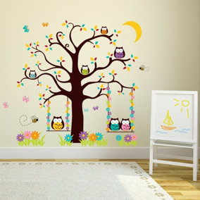 Walplus Nursery Owl Tree 2 Wall Sticker Art Decoration Self-Adhesive Art Decal Diy Kids Sticker PVC Multicoloured