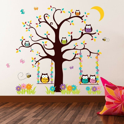 Walplus Nursery Owl Tree 2 Wall Sticker Art Decoration Self-Adhesive Art Decal Diy Kids Sticker PVC Multicoloured
