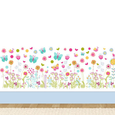Walplus Nursery Room Wall Stickers Art Murals Colourful Butterflies And Flowers Skirting Kids Sticker PVC Blue - 3