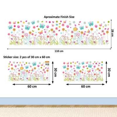 Walplus Nursery Room Wall Stickers Art Murals Colourful Butterflies And Flowers Skirting Kids Sticker PVC Blue - 4