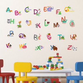 Walplus Nursery Room Wall Stickers Art Murals Decals - Fauna Animal Alphabet Kids Sticker PVC Multi