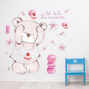 Walplus Nursery Room Wall Stickers Art Murals Decals - Macaron Bear Kids Sticker PVC Pink