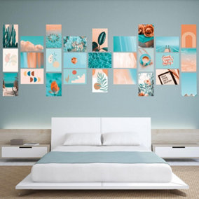 Walplus Orange and Teal Aesthetic Wall Collage  Stickers Set - 30 pcs