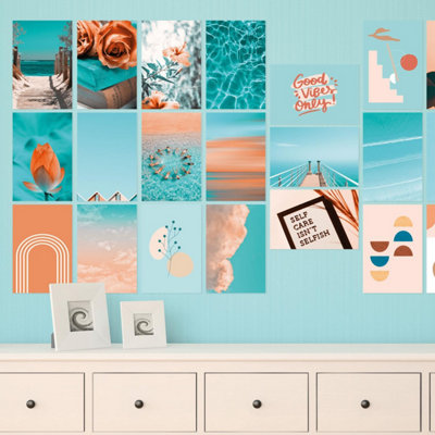 Walplus Orange and Teal Aesthetic Wall Collage  Stickers Set - 30 pcs