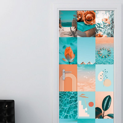 Walplus Orange and Teal Aesthetic Wall Collage  Stickers Set - 30 pcs - 3
