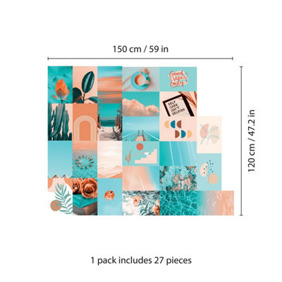 Walplus Orange and Teal Aesthetic Wall Collage  Stickers Set - 30 pcs - 4