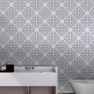 Walplus Osborne Monocromatic Peel and Stick Wall Tiles Sticker Adhesive Stick on Tiles for Backsplash Light Grey 24 Pcs 15x15cm